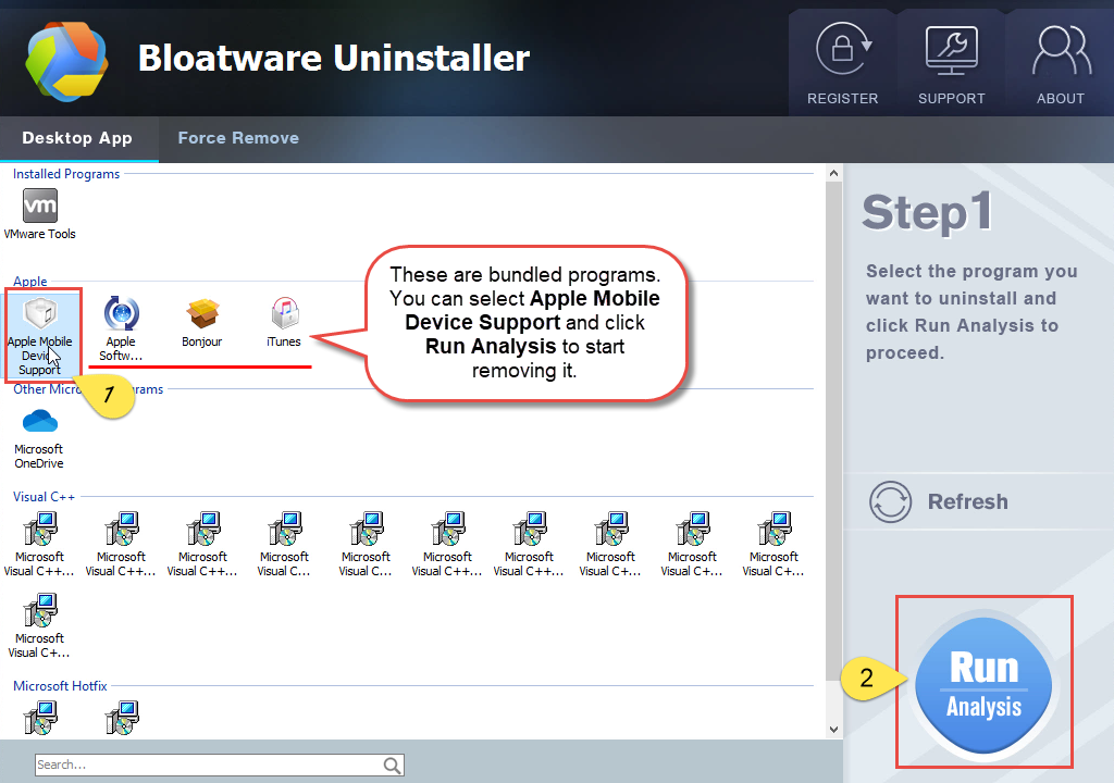 Remove Apple Mobile Device Support with Bloatware Uninstaller