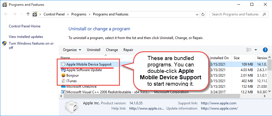 Remove Apple Mobile Device Support