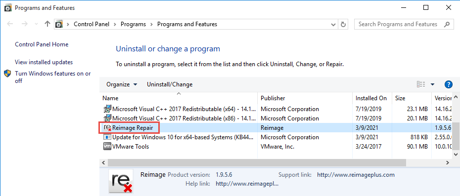 how to remove reimage repair from windows 10